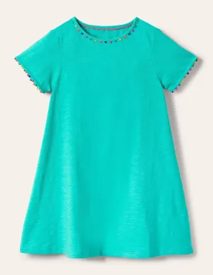 Charlie Pom Jersey Dress-Turquoise
