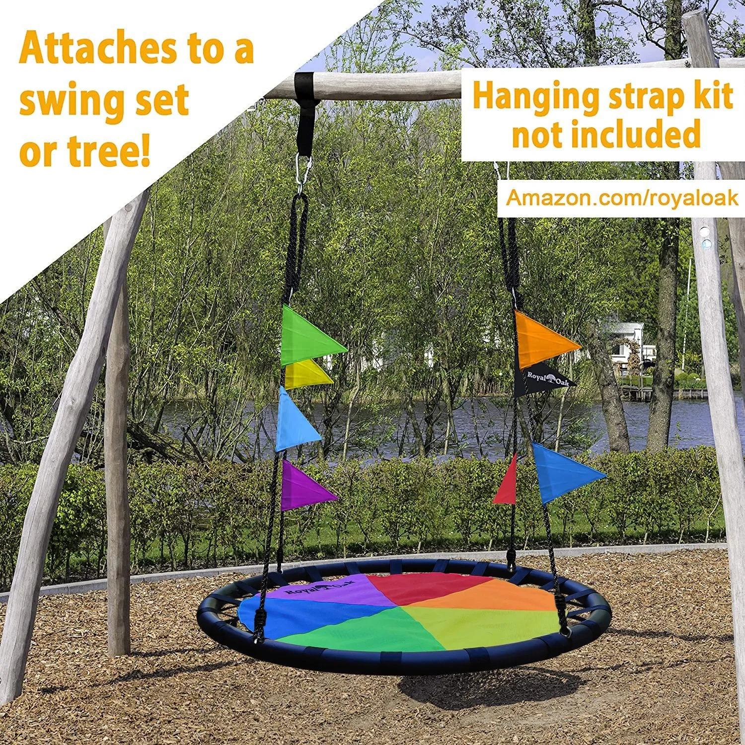 New Release! Giant Multicolored Mat Saucer Swing with Bonus Carabiners and Flags