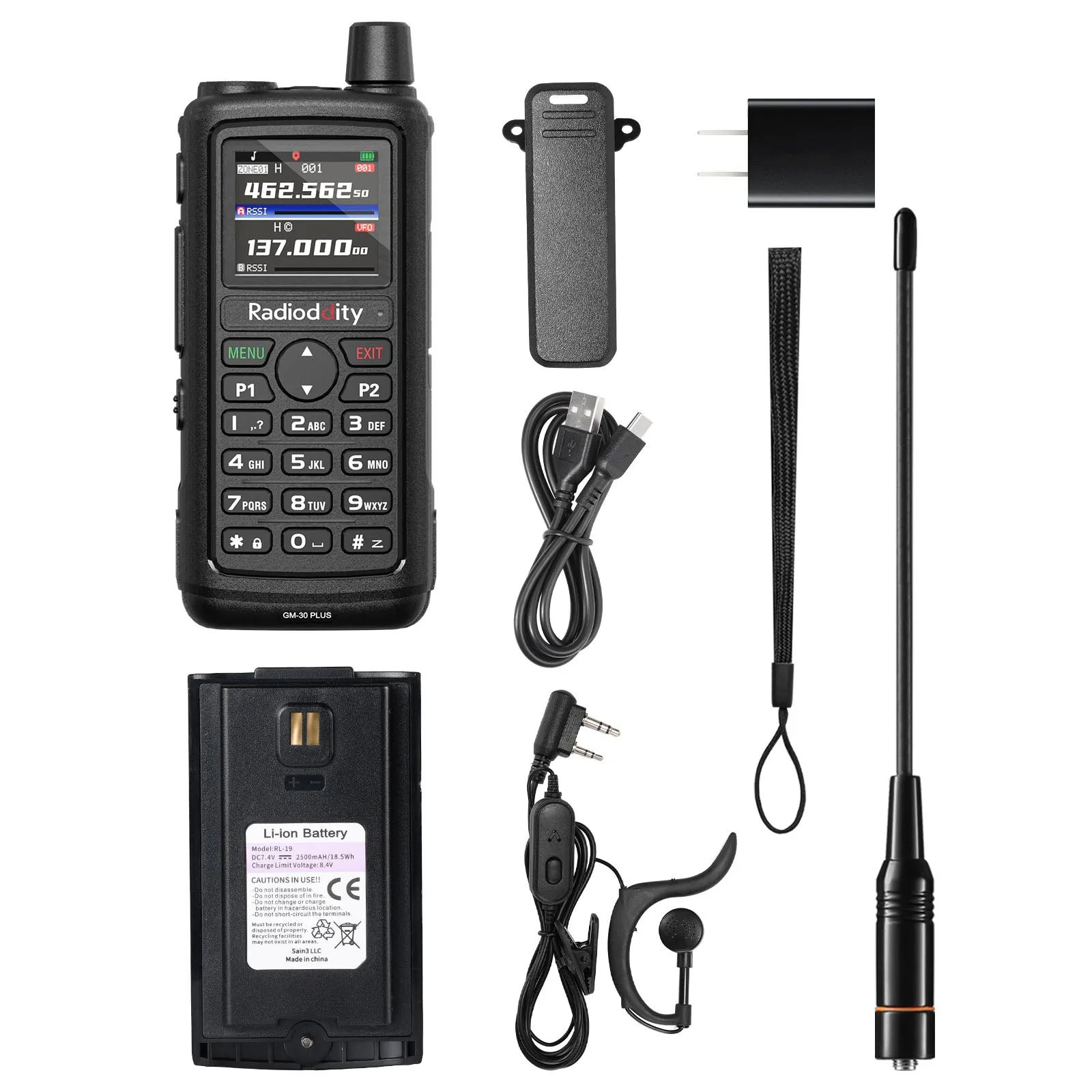 Radioddity GM-30 Plus GMRS Radio | 5W | 1000 Channels| GMRS Repeater | NOAA/UHF/VHF/Airband Scanner |  GPS Tracking | 2500mAh Battery | USB-C Charging