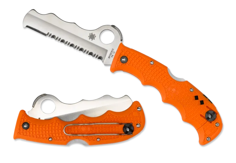 Spyderco Assist Lightweight Folding Knife Orange FRN Handles 3.68in VG-10 Serrated Steel Blade - C79PSOR