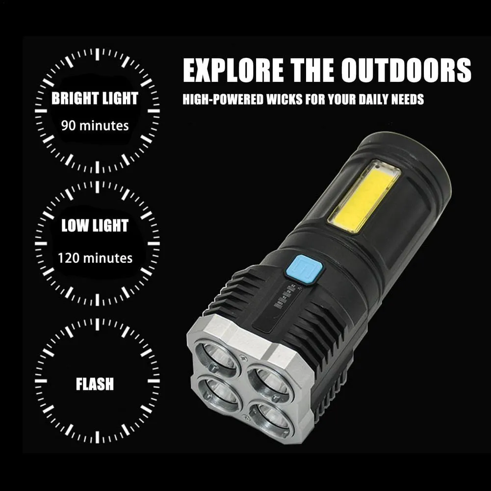 Ultra Bright LED Flashlight Torch, Outdoor Camping Light with Adjustable 4 Switch Mode