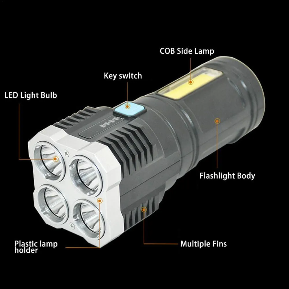 Ultra Bright LED Flashlight Torch, Outdoor Camping Light with Adjustable 4 Switch Mode
